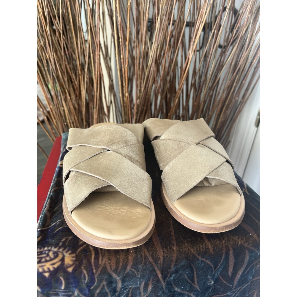 Champagne Metallic Gold Strappy Slide Sandals Soft Luxe Comfort Clarks 7.5